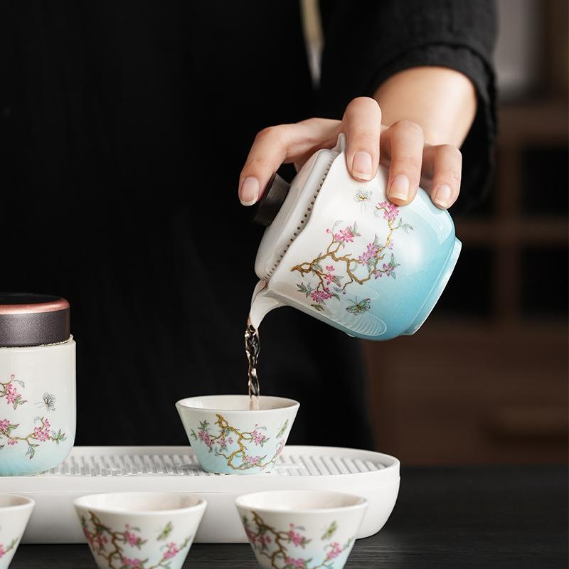 Suton Fat Jade Wisteria Flower Kung Fu Tea Set Home Light Luxury High-end Office Semi-automatic Tea Cup Gift Box