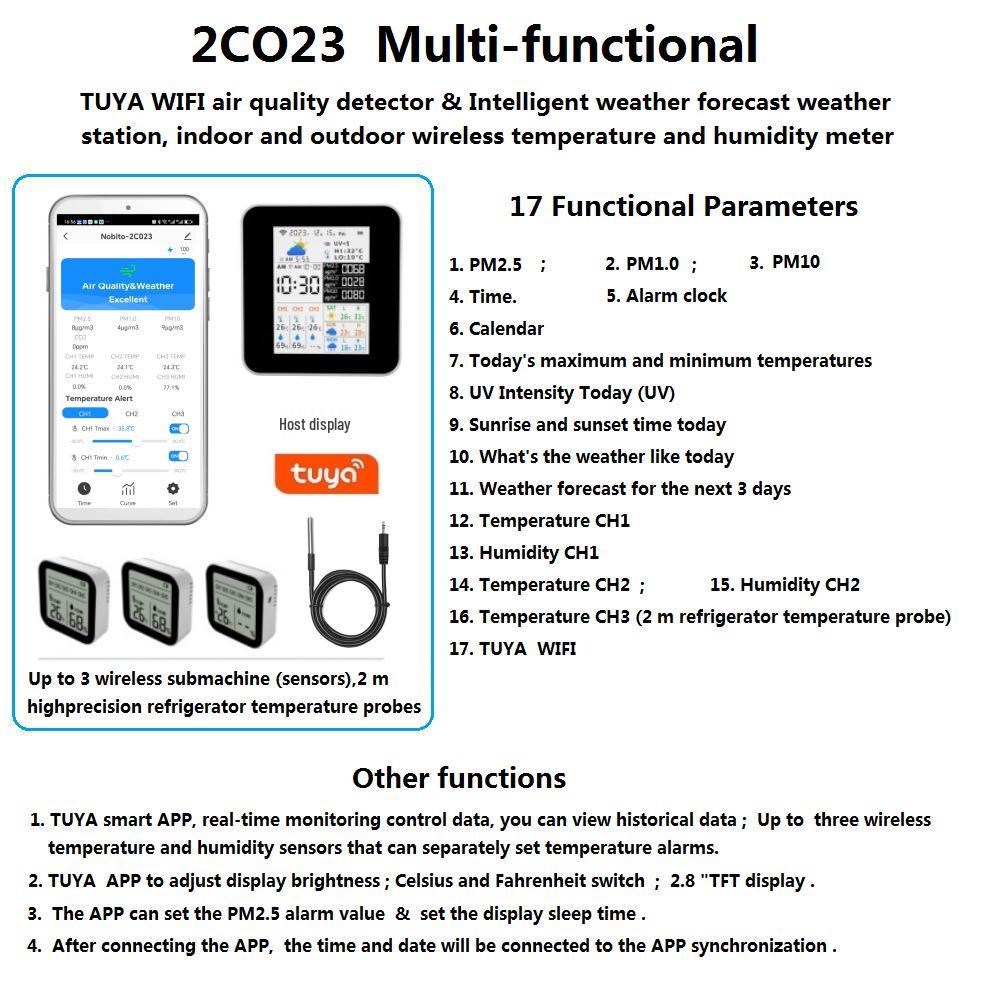 Monitor de Calitate a Aerului WiFi Tuya & Stație Meteo Inteligentă, Termometru și Higrometru Wireless de Interior/Exterior