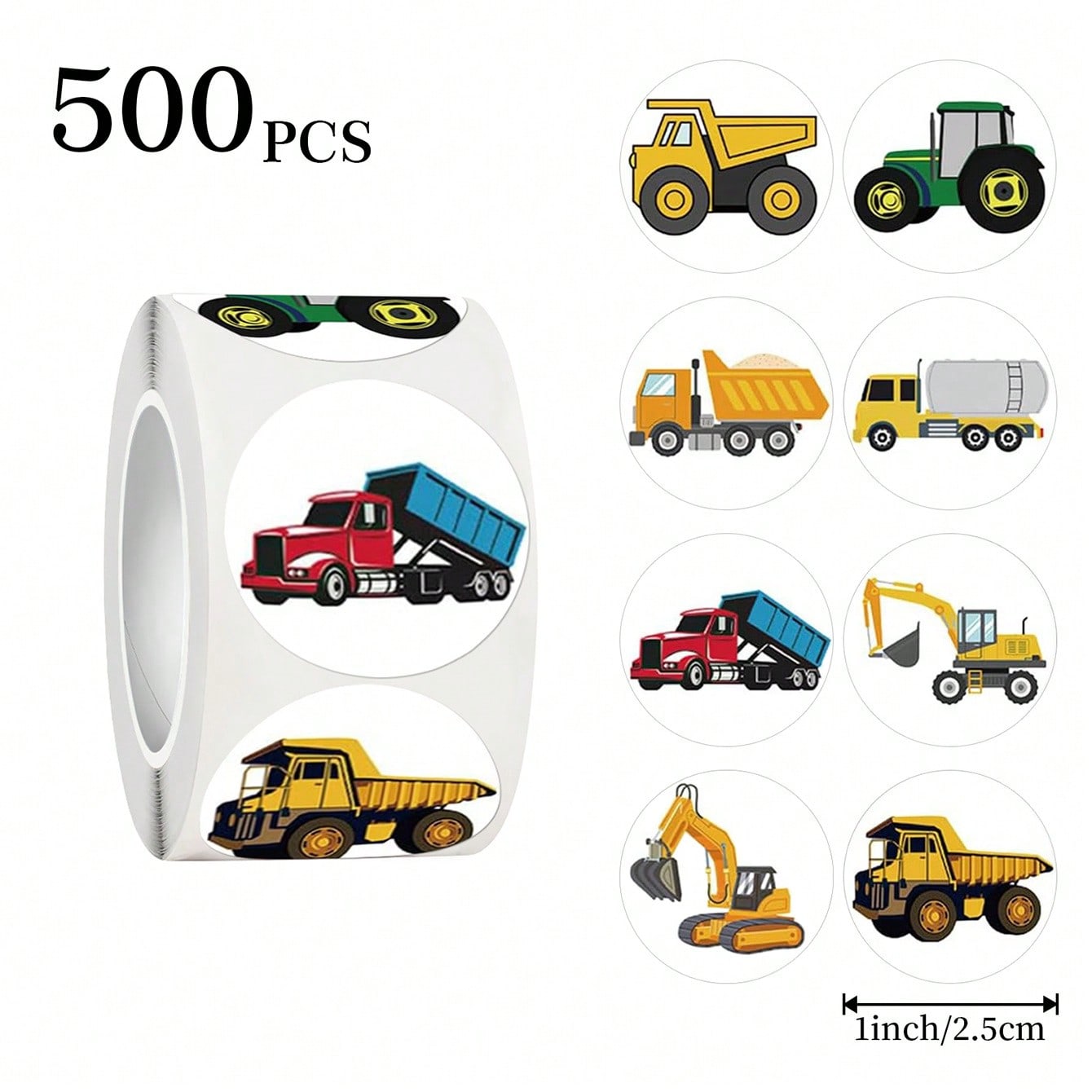 500 sheets per roll - Children s toy car sticker vehicle series decorative self-adhesive sealing label roll pack