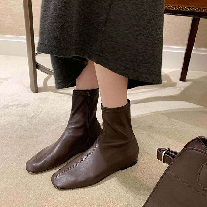 Hroznová matka podzim a zima nové vnitřní zvýšení výšky 3 cm boční zip tenké boty elastické boty dámské ploché retro krátké boty