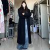 Women's Black Wool-Blend Thickened Coat - Autumn/Winter, Korean Style, High-End Loose Fit