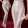 Women High Waist Glossy Shiny Leggings, Solid Color Oil Silk Stretch Footed Tights, 9 Colors Skinny Fit Dance Yoga Workout Hosiery Pants