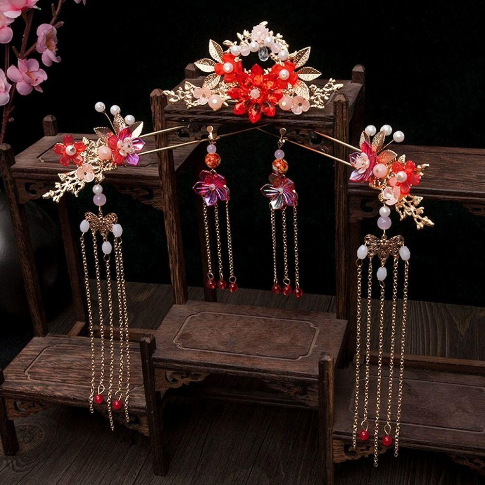 Tassel Bridal Headwear Zinc Zinc Alloy Earrings Hairpin Set Fashion Wedding Hair Sticks  Party