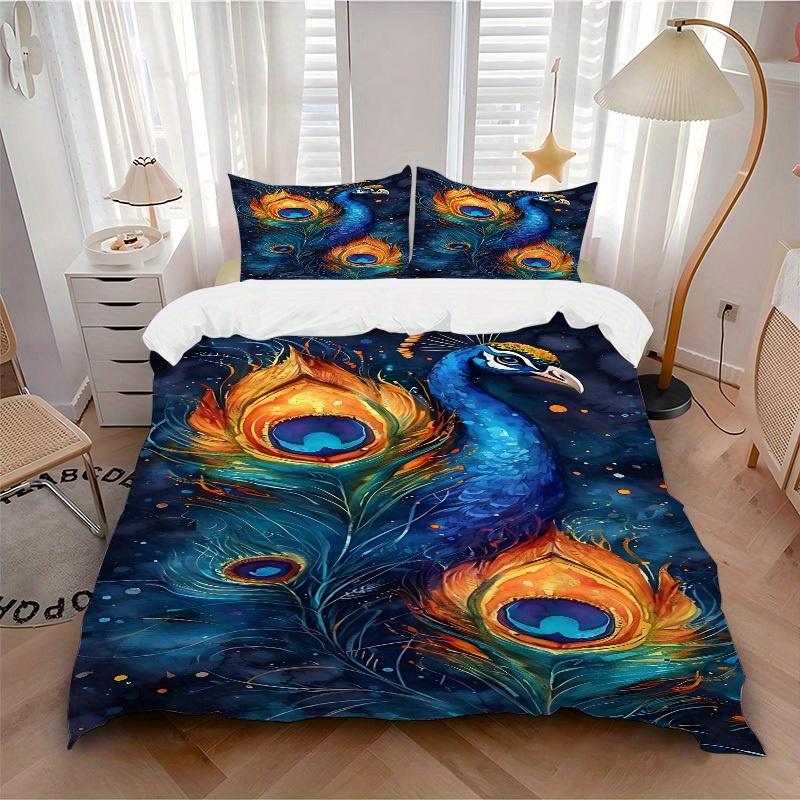 

3pcs Animal-themed Peacock Feathers Soft and Comfortable Breathability, Bedding Set, Machine Washable, Suitable for All Seasons, Applicable to Bedroom 135x200cm