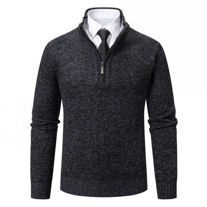 2024 Men's Plus Velvet Half-Zip High Collar Sweater - Autumn/Winter Fashion Knit Pullover