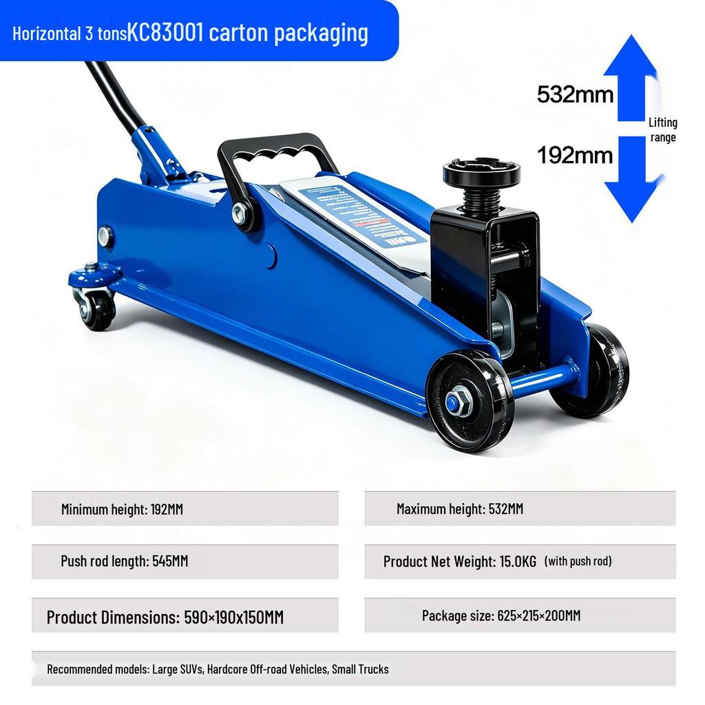 2-Ton Horizontal Hydraulic Car Jack for SUVs – 3T Tire Change Tool