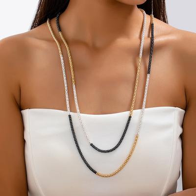 Couleur de tempérament assortie simple collier long peut être superposé accessoires vêtements d'hiver breloques chaîne de pull