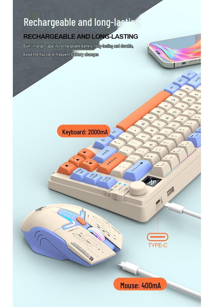 Dazzling Silver Fox K920 Wireless Bluetooth Keyboard & Mouse Set with Color-blocking, Luminous Design & Knob Display for Gaming & Office.