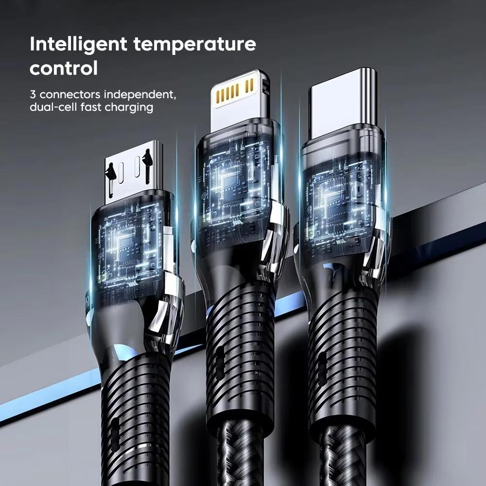 3 IN 1 USB Cable 6A 120W 6A Super Fast Charging 3 in 1 Cable for IPhone 15 16 14 13 12 MacBook Huawei Xiaomi Vivo Oppo