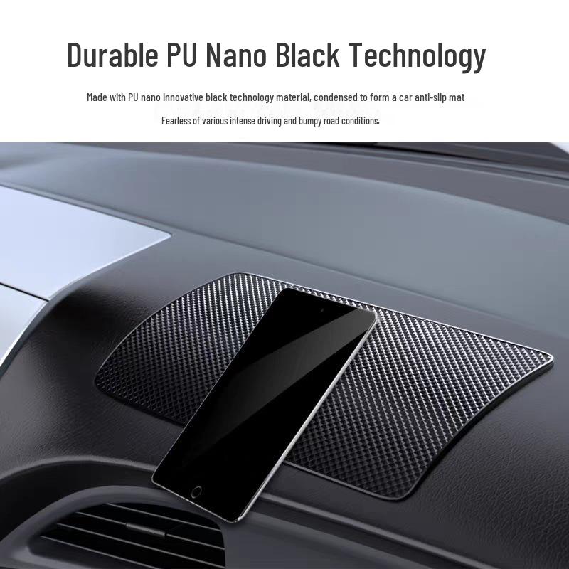PU Silicone Non-slip Car Dashboard Mat: High-Temp Resistant Mobile Phone Holder with In-car Storage