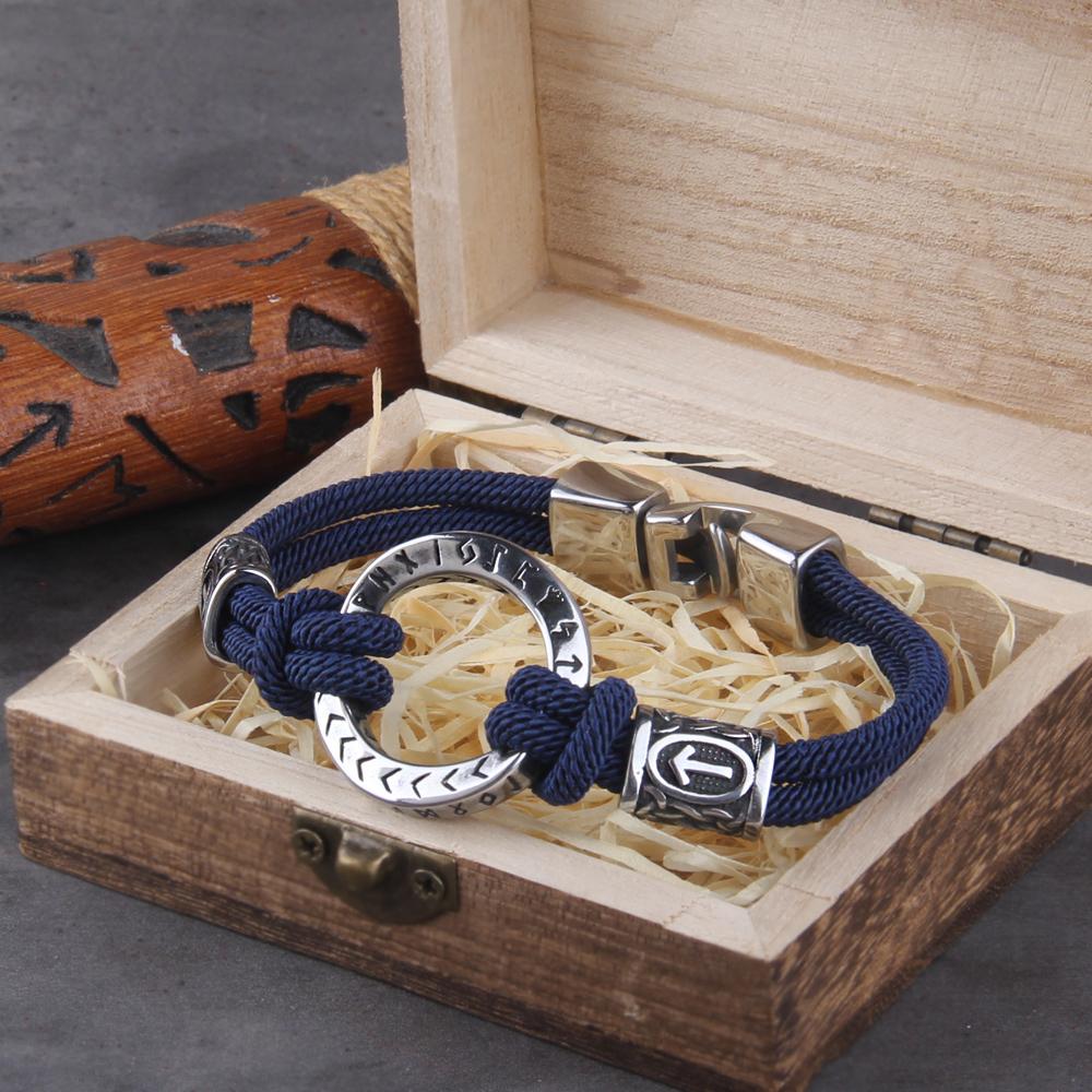 

Men s Stainless Steel Rune Charm Bracelet Braided Rope with Easy Buckle Gift Jewelry in Wooden Box no box&customer size