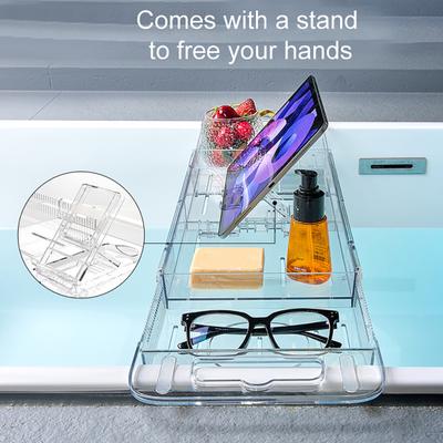 Expandable Bathtub Tray Caddy Strong Load-bearing Non-Slip Foldable Design Transparent Bath Accessories Bath Table Tub Tray