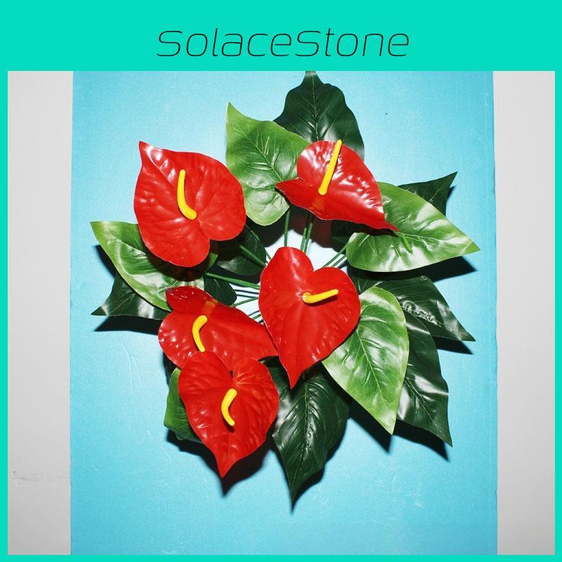Anthurium Andraeanum Linden Artificial Green Plant With Silk Flowers For Home Decor And Gift Idea