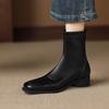 Krazing Pot Microfiber Winter Square Toe Modern Size 33 Boots Size 43 Concise Design Med Heels Zipper Women Ankle Boots