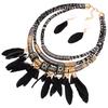 Vintage Ethnic Feather Choker Necklace Earrings Set for Women Multilayer Jewelry