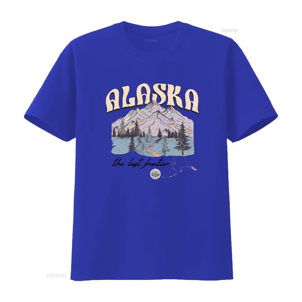 Vintage Retro Alaska Mountain Forest Print Casual Outdoor Hiking T Shirt Vintage Washed Unisex Designer Clothes Stylish