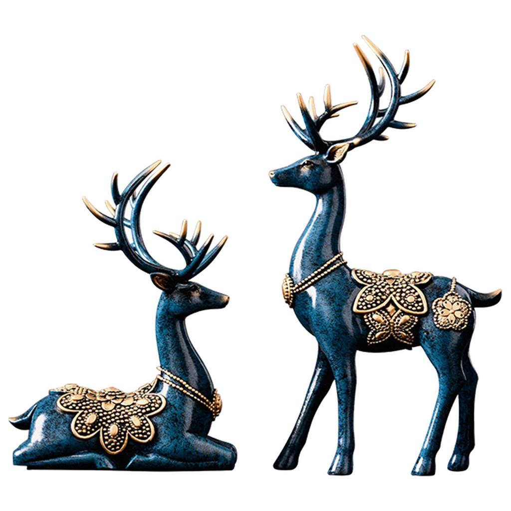 2 Deer Figurines Reindeer Sculptures Art Works Ornament Souvenirs Tabletop Elk Statues for