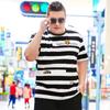 Chao Brand Übergroßes Herren-T-Shirt mit Rundhalsausschnitt und kurzen Ärmeln für den Sommer, dicker Mann, große Größe, lockeres, gestreiftes Body-Shirt, Oberteil 195