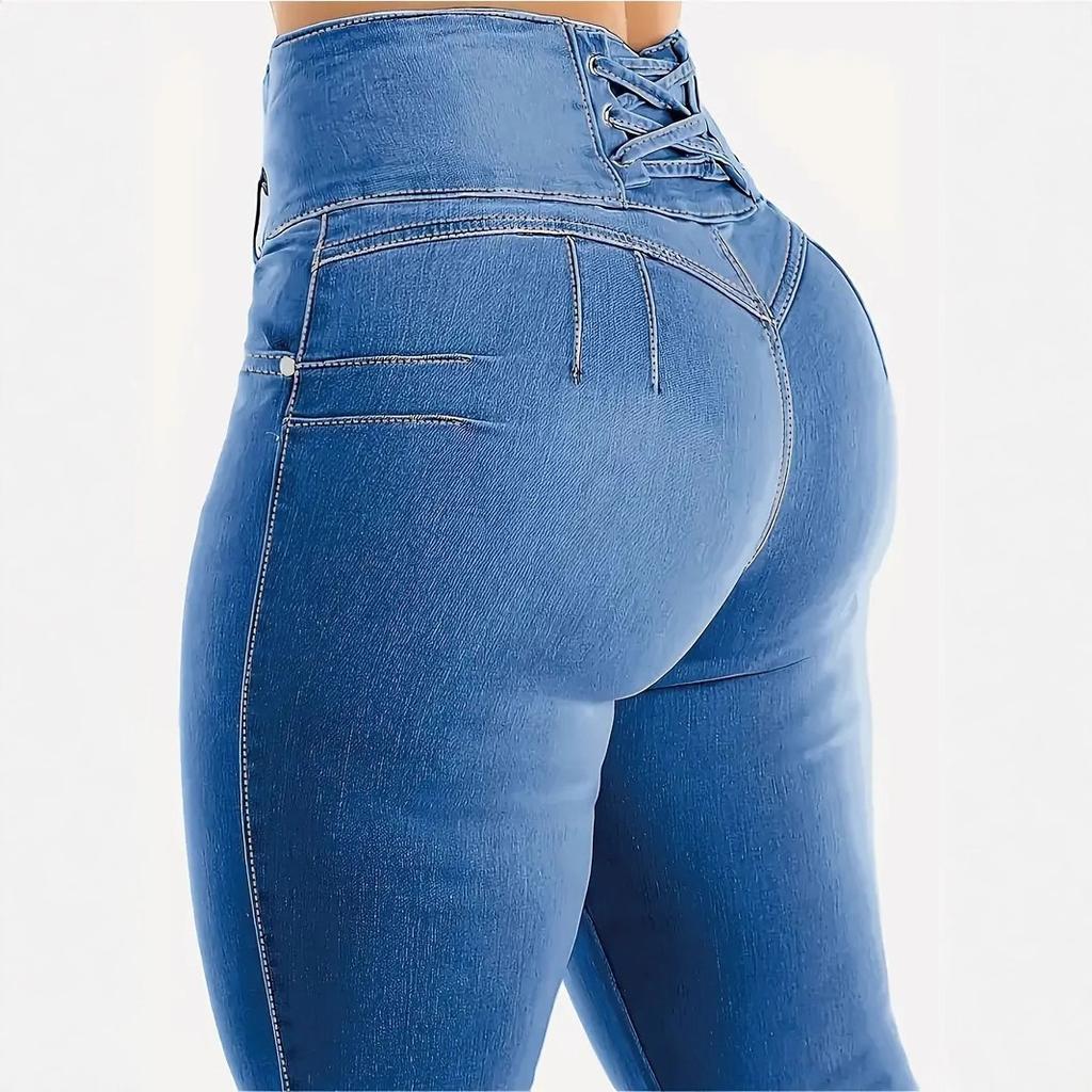 Jeans Donna Lavati Monocolore Alta Elasticità Sollevamento Fianchi Taglie Forti Jeans Vita Alta Jeans in Denim Vintage Jeans ad Alta Elasticità