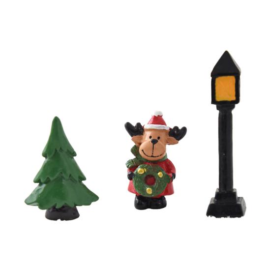 Christmas Home Decor Souvenirs 3 Pcs Miniature Figurines, Mini Resin Santa Tree Elk Gift Figurines for Village Box Figures Micro Landscape,