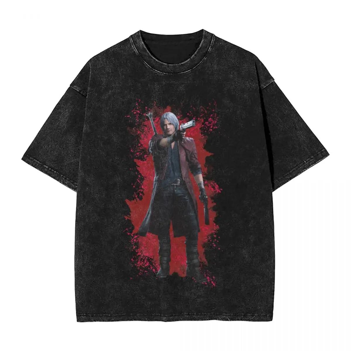 Oversized AcidWash Vintage ShortSleeve TShirt Featuring Devil May Cry Dante Battle Stance Graphic Print S