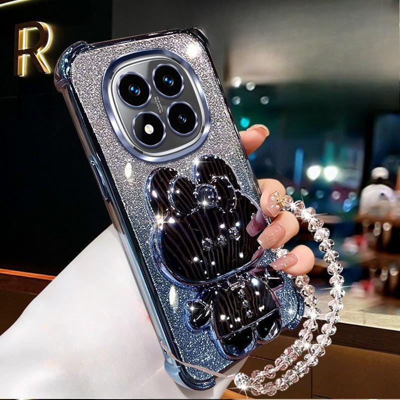 Luxusní křišťálový řetízek Redmi Note 14 Pro Pouzdro Nárazuvzdorný držák Zrcadlový kryt Pro Xiaomi Redmi Note 14 15 Pro Plus 15 15C 14C 4G 5G