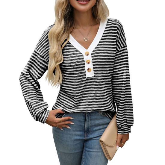 

Женская футболка с V-образным вырезом, длинным рукавом, пуговицами, частичной застежкой, пуловер, топы, дизайн с цветными блоками, повседневные топы для ежедневной носки M