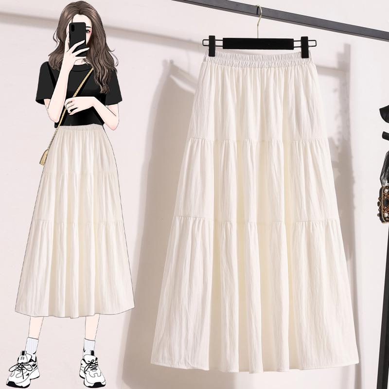 

Plus Size Pink Summer A-Line Skirt with Sweet, Slimming Waist-Cinched Layers 2XL грязно-белый
