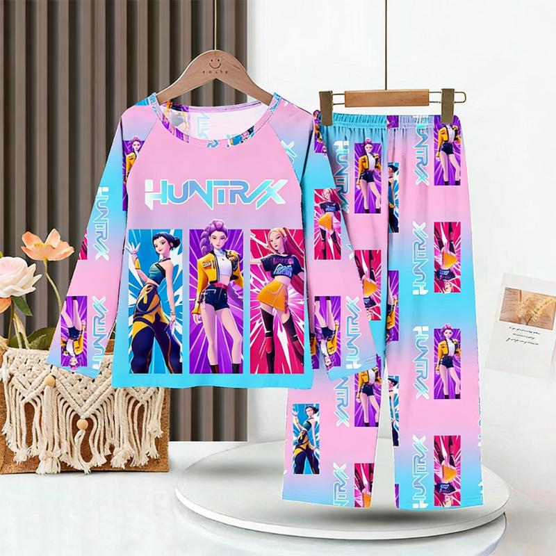 Neues Frühlings-Pyjama-Set Langarm Print Cartoon Jäger Pyjama Set Kinder Jungen Mädchen Nachtwäsche Nachthemd Hausanzug Kleiderset
