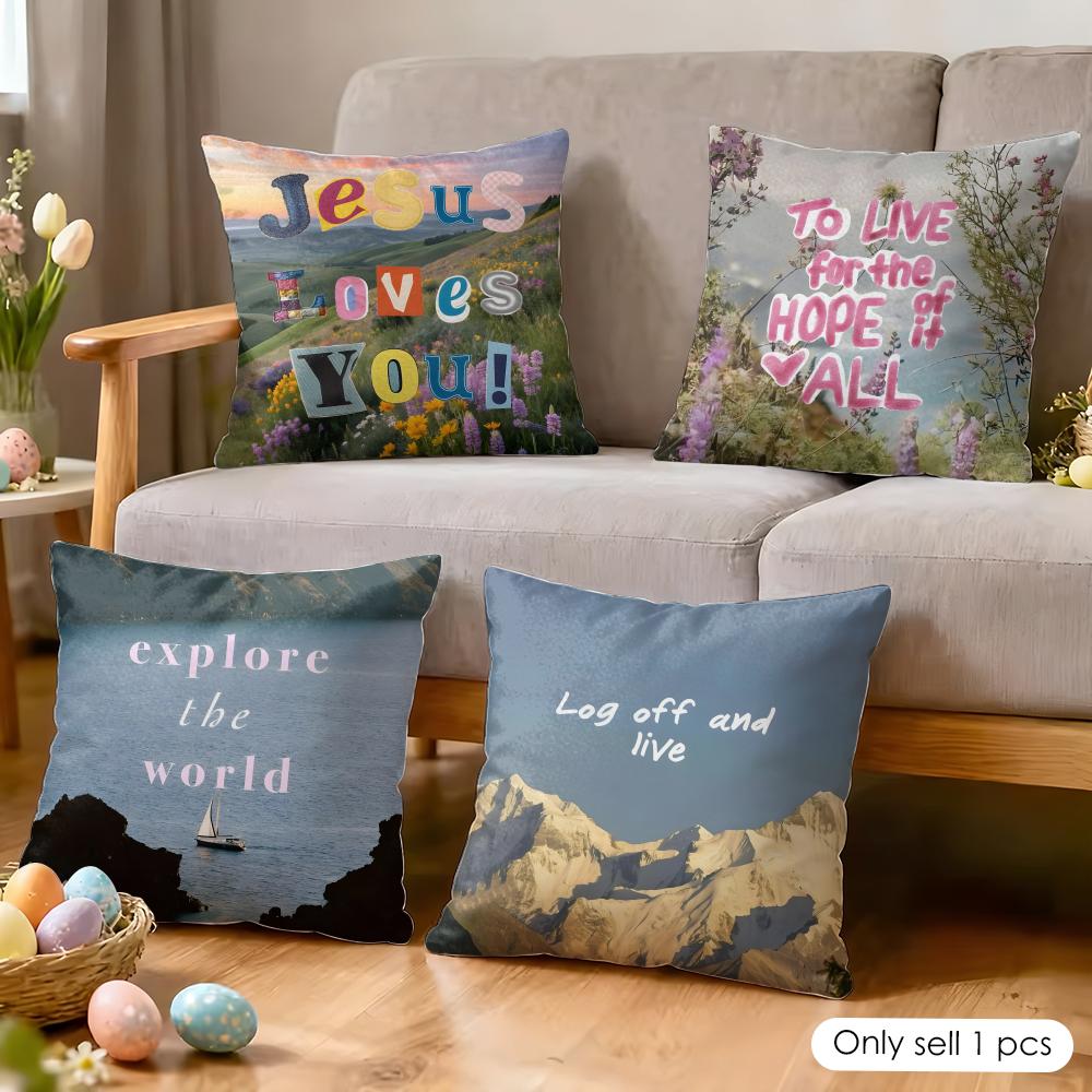 Positive Words Cushion Cover Soft Plush Fabric DoubleSided Printed Cushion Covers for All Seasons Home Decor