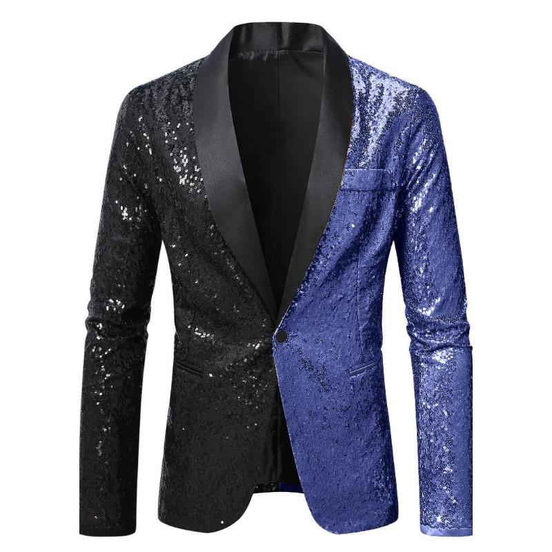 

Spring and Autumn New Suit Men s Stage Personality Performance Host Emcee Sequined Solid Color Suit Jacket S