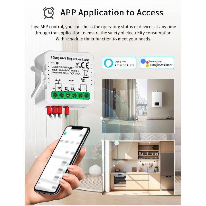 Tuya Smart Wifi Energy Meter Current Sensor Statistician for Solar PV System Home Power Monitor 110-240V 80A Single Phase Clamp