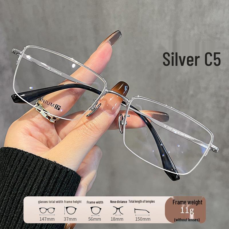 Men's Large Face Retro Square Semi-Rimless Pure Titanium Eyeglasses 88207 – High-Quality Prescription Frames