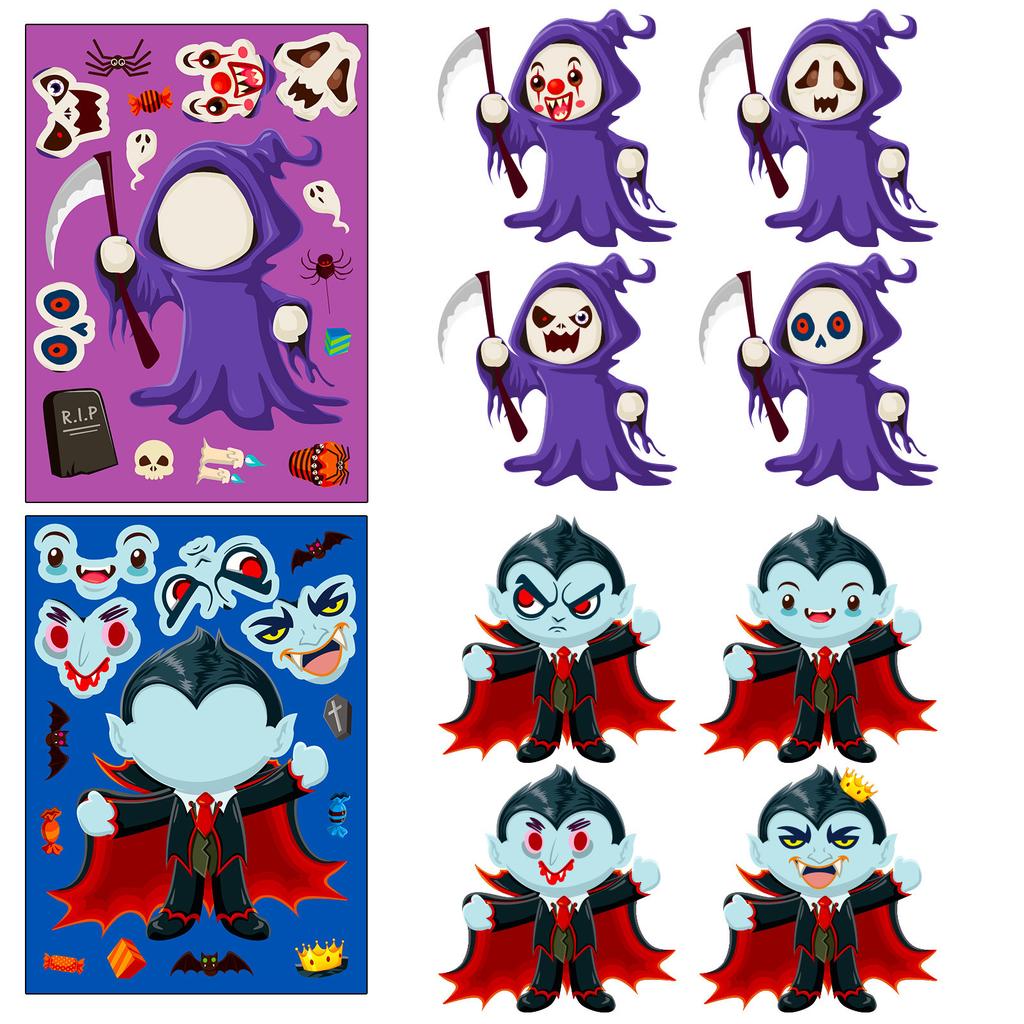 6 Halloween Face Changing Stickers Holiday Characters Puzzle Stickers Kids Fun Halloween Stickers