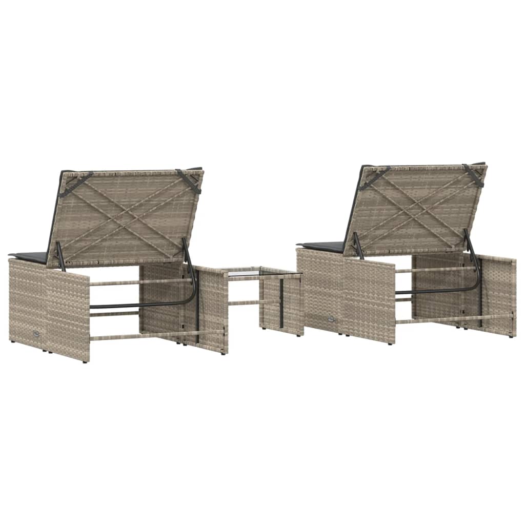 2 Piece Sun Lounger Set with Table Light Grey Poly Rattan