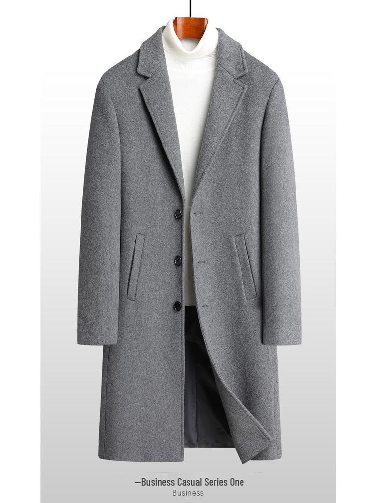 Herren Herbst- und Winter Langer Woll-Überknie-Trenchcoat