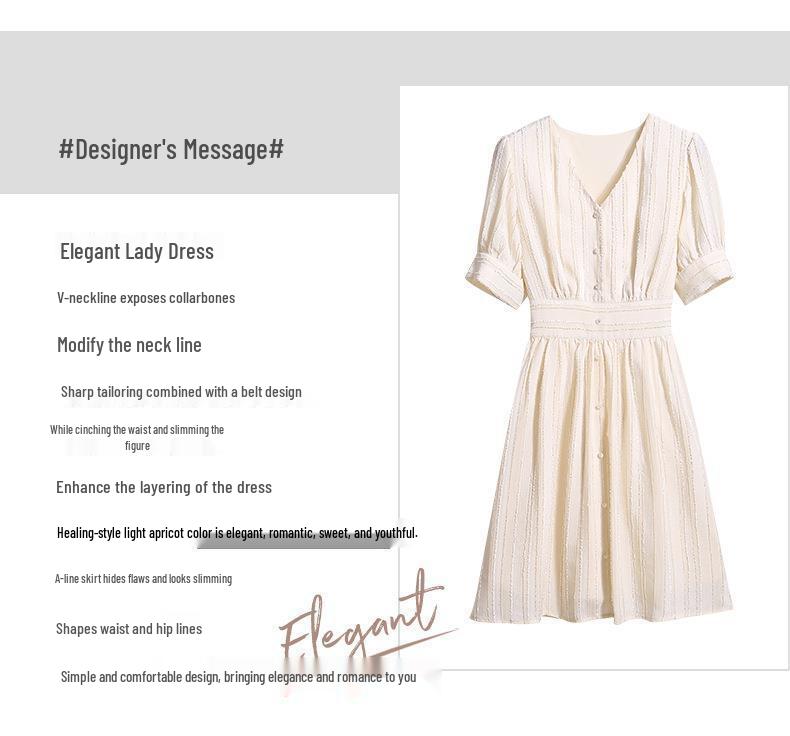 Elegant French Niche 2026 V-Neck Slimming A-Line Chiffon Dress for Women
