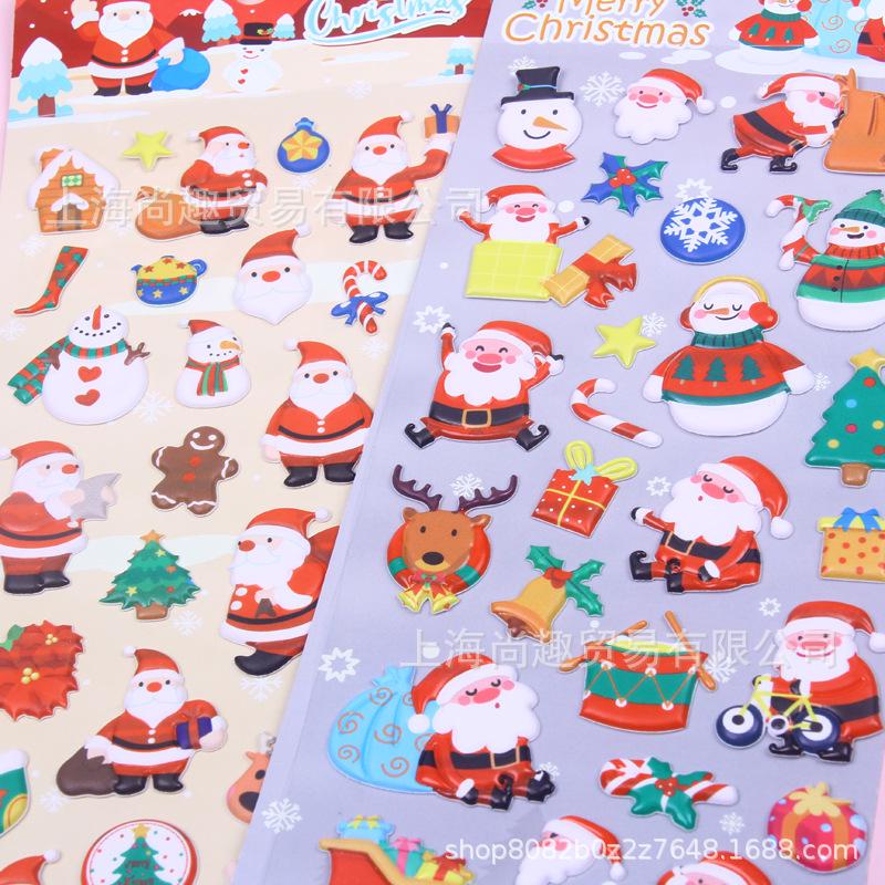 Nové 3D vánoční pěnové samolepky: Dětské kreslené návrhy s Santa Clausem, sněhovou vločkou a losem