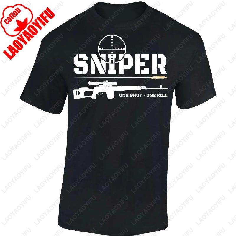 Unique Design Sniper One Shot One Kill Tshirt Cotton Short Sleeve Men Tee New Streetwear Casual Camisetas Comfortable Adult Tops
