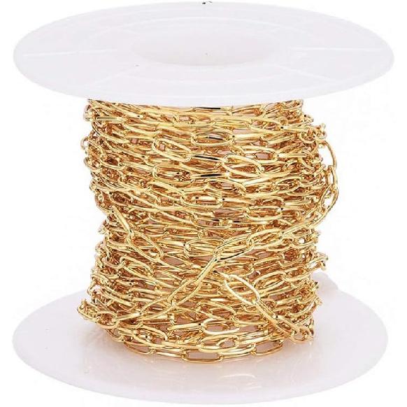 Pandahall 2 Rolls 14K Gold Plated Heart Link Chains Small Link Cable Chains 5 Yards Brass Gold Jewelry Chains for Permanent Jewelry Making Bracelet