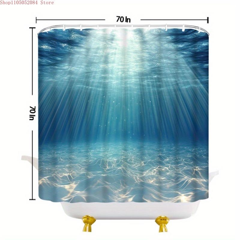 1Pc Ocean Shower Curtain Underwater Natural Scenery - With Hooks Waterproof Mildew Proof Easy Install Washable