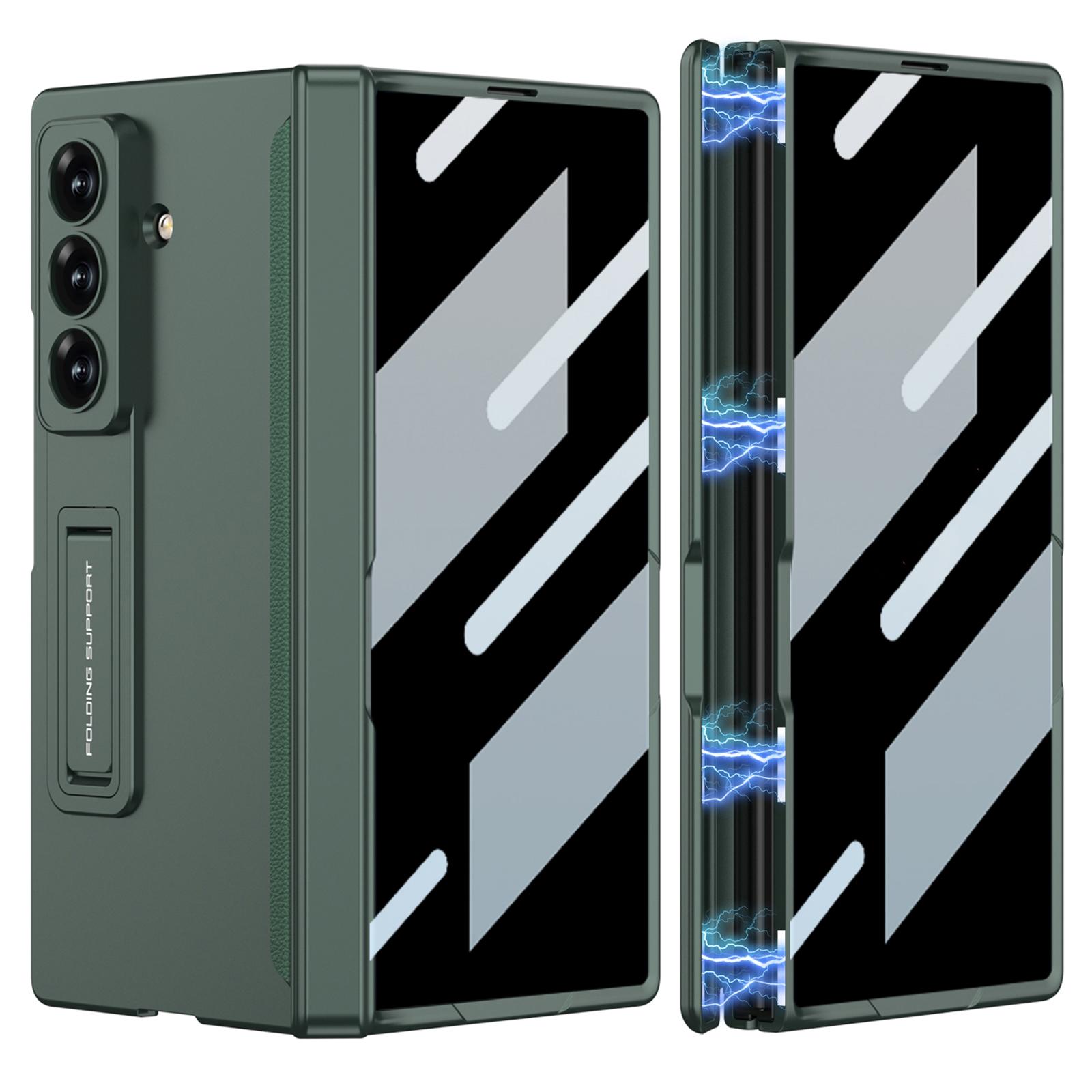 

GKK Чехол для Samsung Galaxy Z Fold7 5G с подставкой, магнитный складной ПК чехол для телефона с защитной пленкой для переднего экрана Green