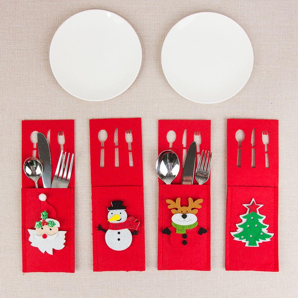 

Xmas Tree Snowman Table Decorations Cutlery Bag Christmas Knife Fork Holder Tableware Organizer