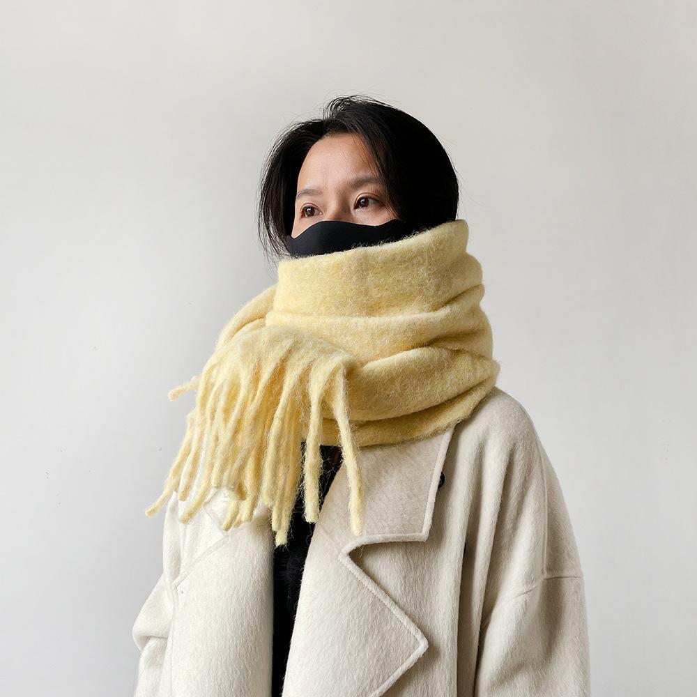 Autumn and Winter Thickened Scarf Couple Mohair Scarf Women's Versatile High-end Thickened Warm Scarf Solid Color Shawl