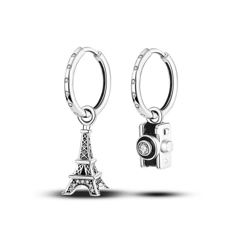 Silver Plated Hoop Earrings Moon Star Dreamcatcher Colored Zircon Fine Earring Jewelry Gift for Women