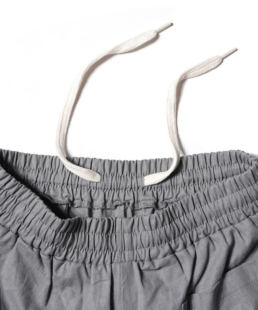 GAKKAI UNIONS Linen Single-Pleat Wide Elastic Waist Pants Gray