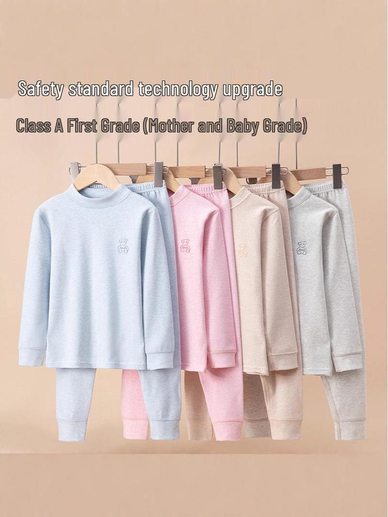 Children's Warm Autumn/Winter Underwear Set for Medium and Large Kids – Cozy Brushed Cotton Top & Trousers, Unisex, Thickened Two-Piece Set