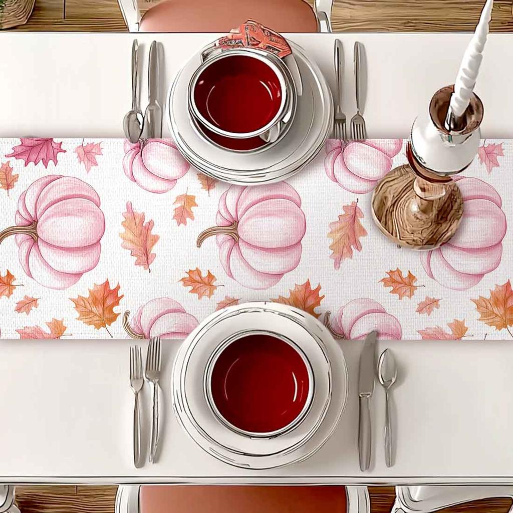 Thanksgiving Pumpkins Autumn Leaf Polyester Table Runners Wedding Decoration Durable Kitchen Dining Table Runners Party Supplies