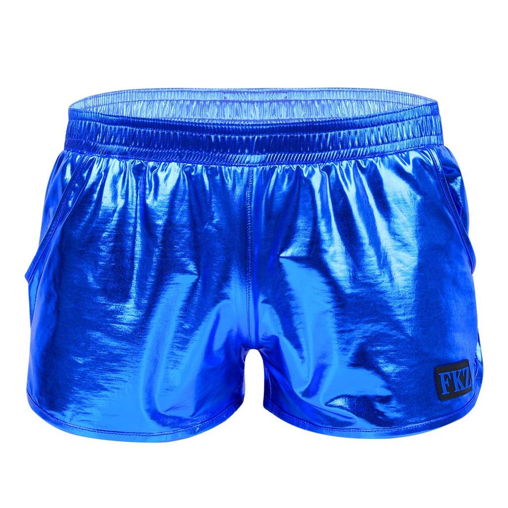 Glänzende metallische Herren-Shorts mit niedrigem Bund und elastischem Bund, Boxershorts, kurze Lounge-Hosen, Strandmode