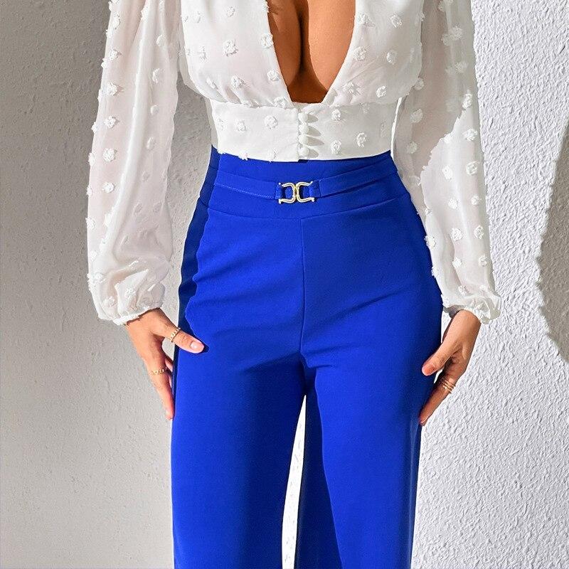 Office-lady High Waist Wide Leg Pants Fashion Summer Casual Loose Pants Women Trousers Slim Solid Pantalon Femme Pants 25915